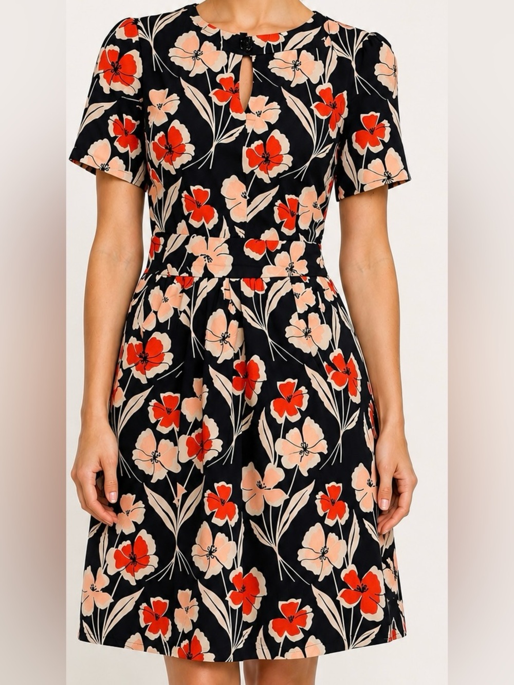 Karen Walker Floral Belted Midi Dress Navy Red Cream Size 4